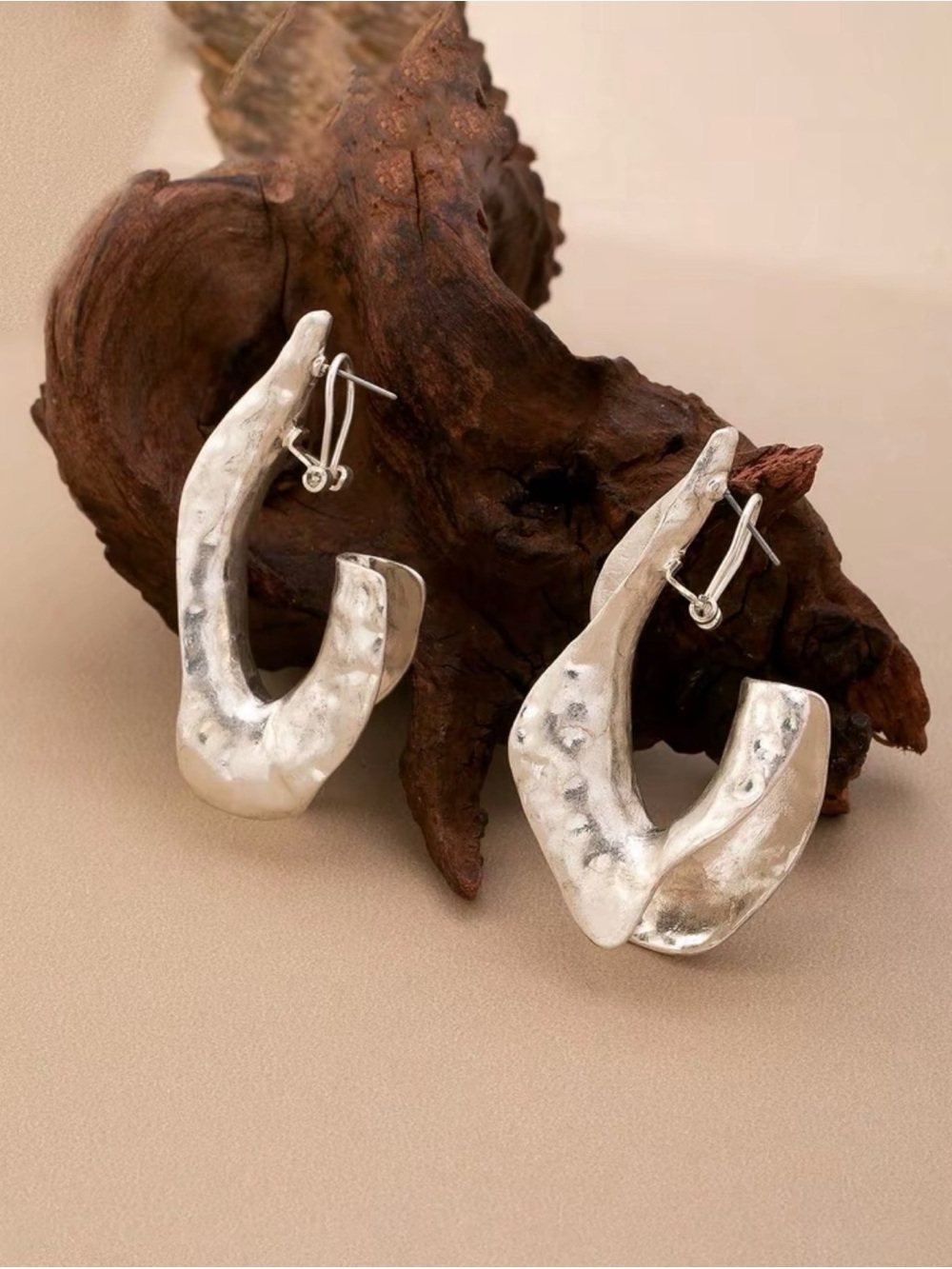 Silver Hammered Open Hoop Earrings - Women Jewelry